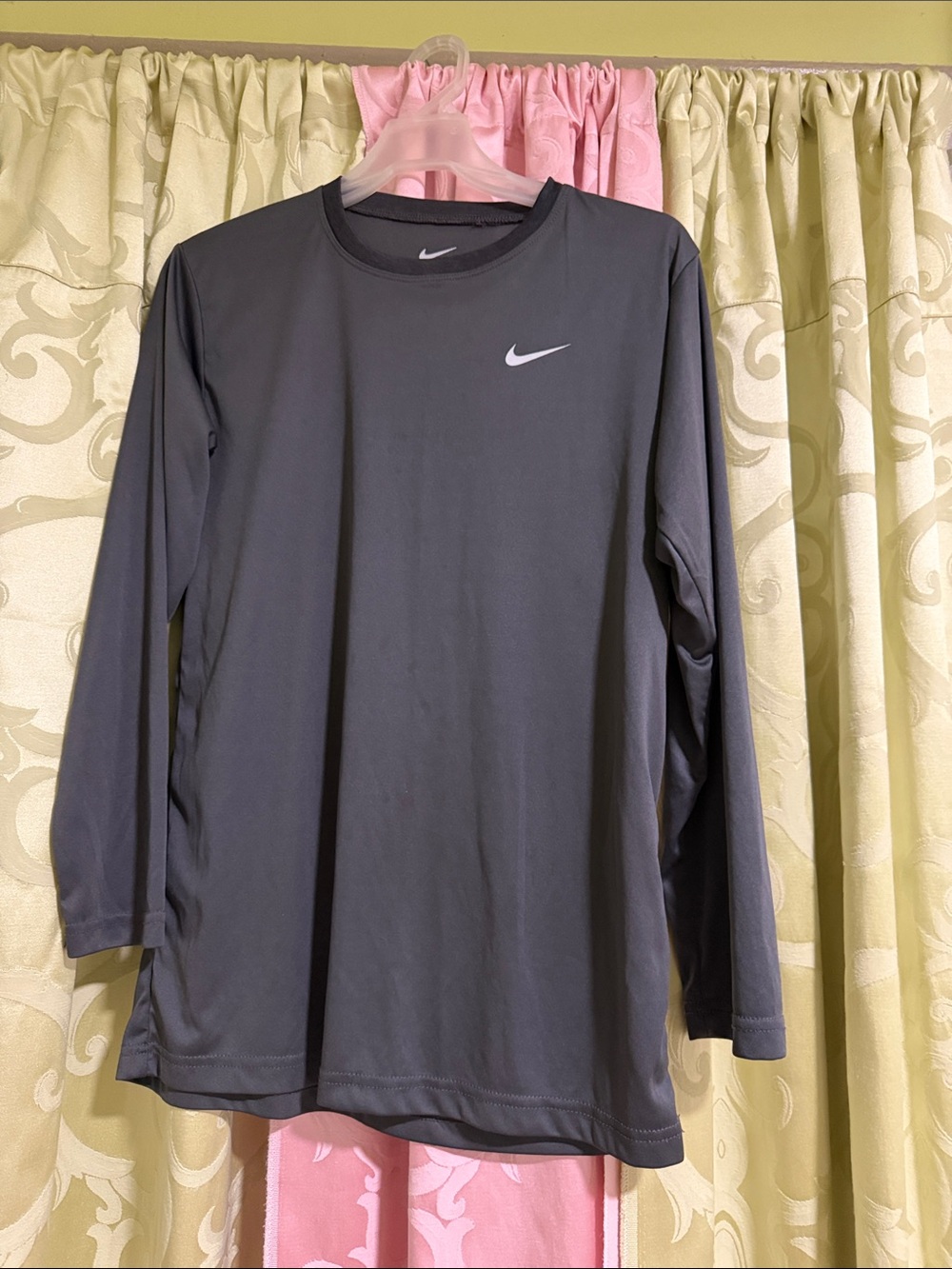 Nike Men’s Long-Sleeve Training Tee — Charcoal with White Swoosh